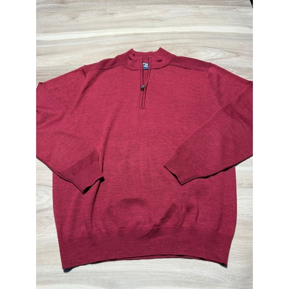 Cutter & Buck 1/4 Zip Sweater Mens Large Burgundy Merino Wool Blend Pullover Gol